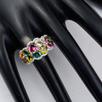 3.07 Ct Oval Mixed Cut, Round Mixed Cut Natural Multi-Coloured Tourmaline 950 Platinum Ring