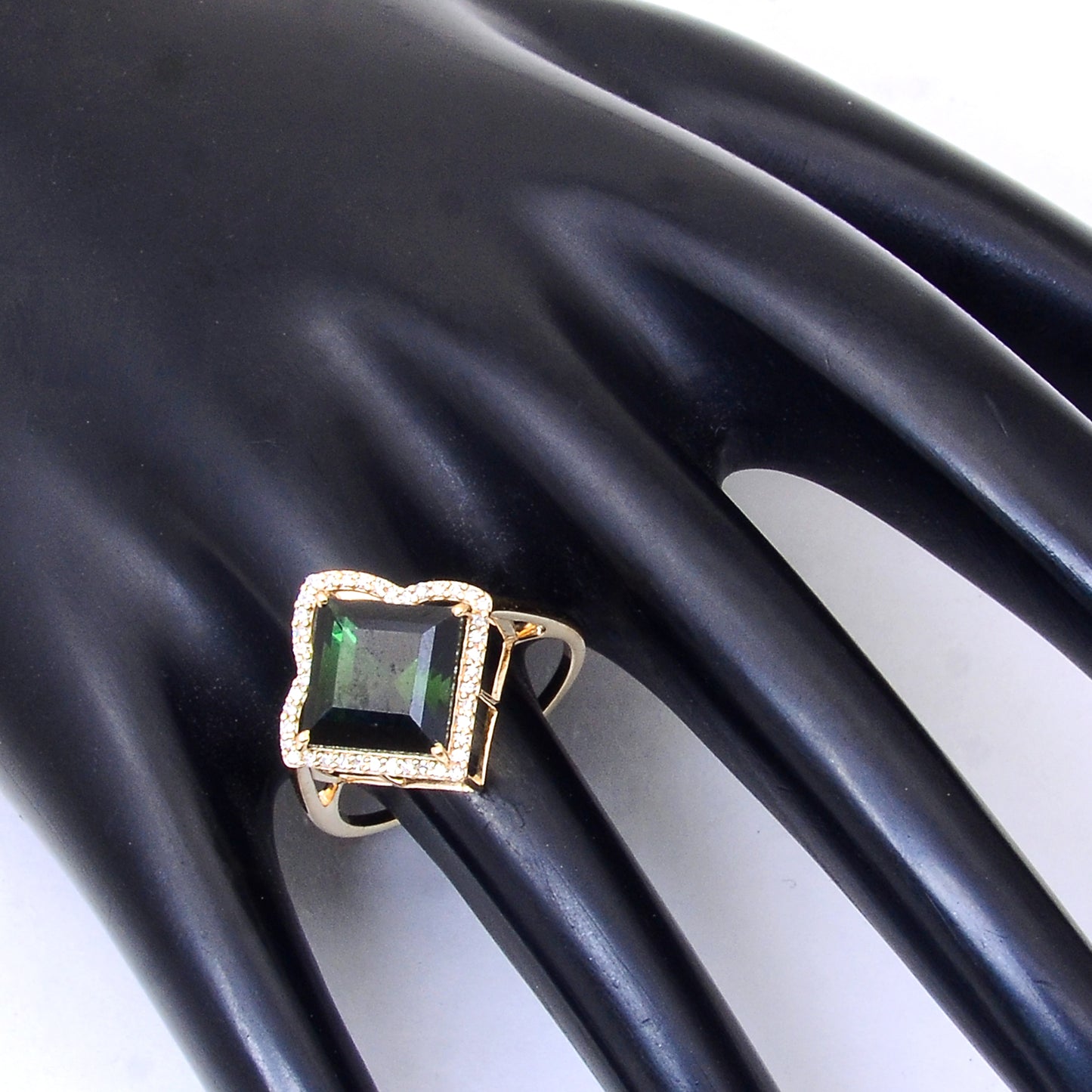 4.22 Ct Square Step Cut Natural Tourmaline 14K Gold Ring