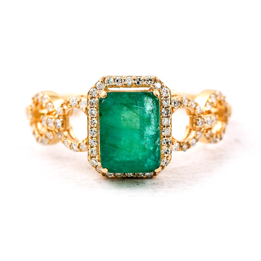 1.73 Ct Octagon Step Cut Natural Emerald 14K Gold Ring