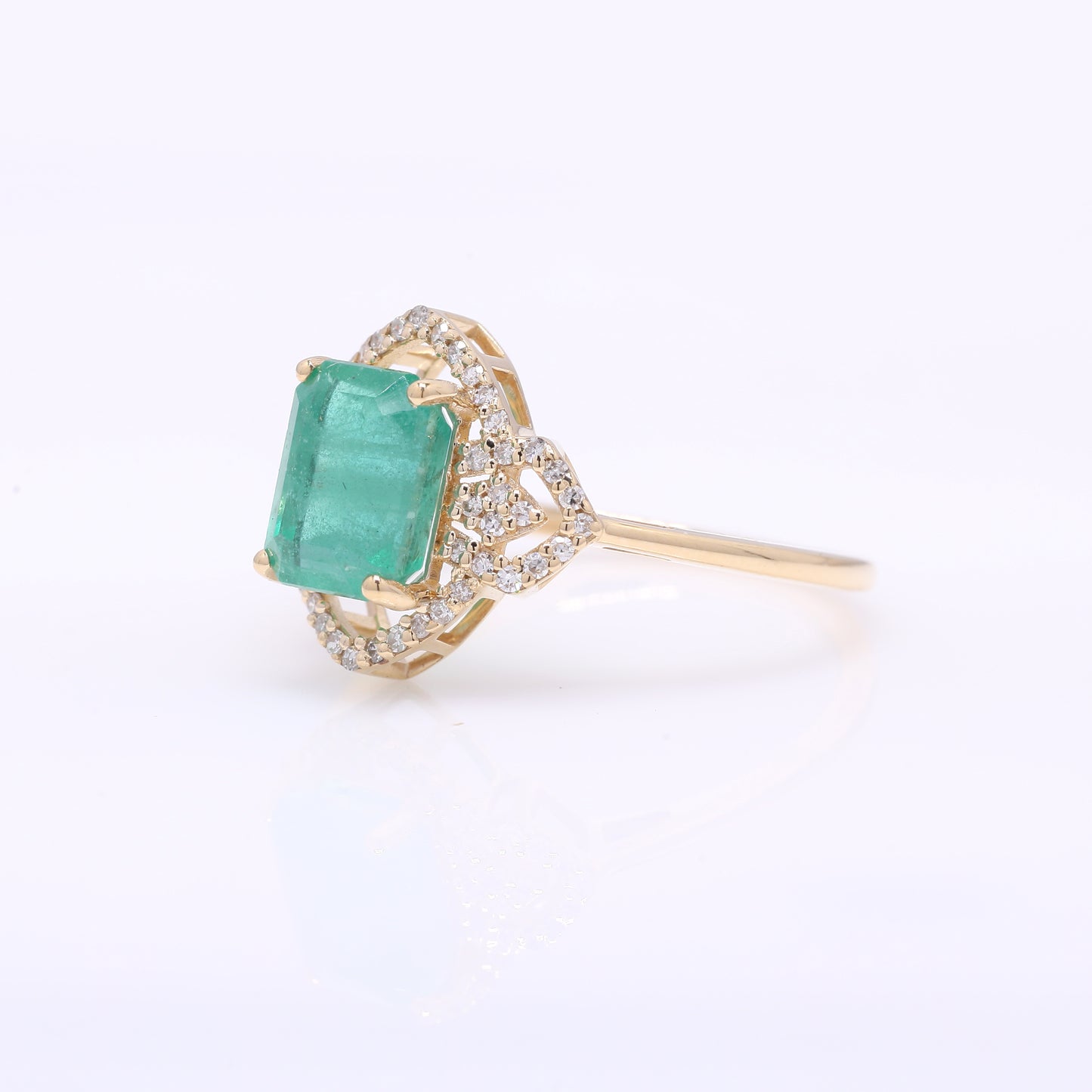 2.41 Ct Octagon Step Cut Natural Emerald 14K Gold Ring