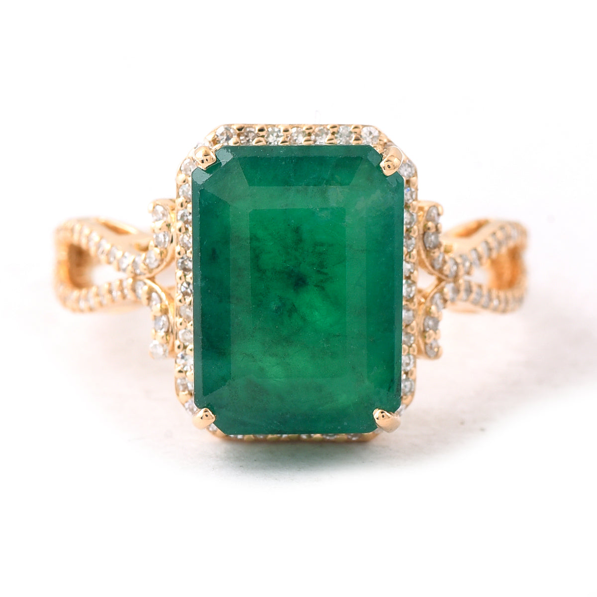 6.04 Ct Octagon Step Cut Natural Emerald 14K Gold Ring