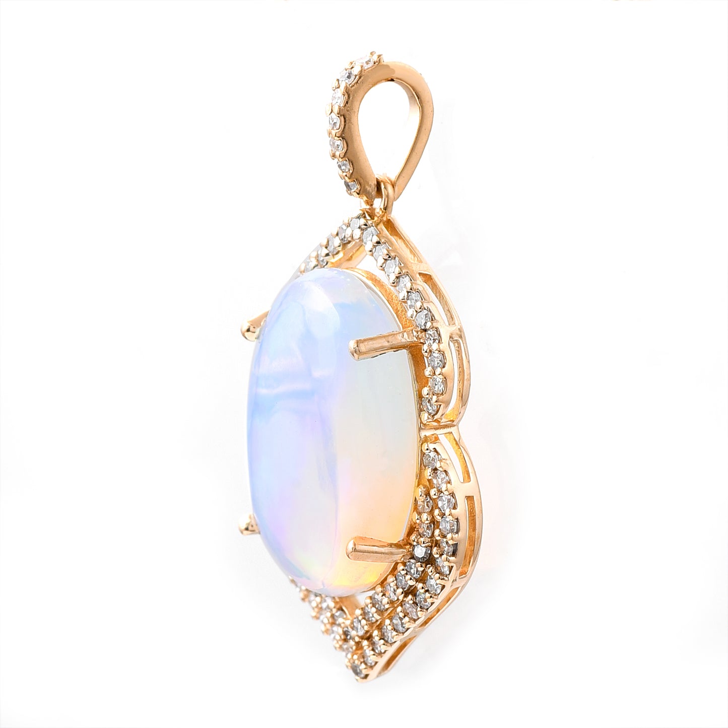 3.88 Ct Oval Cabochon Cut Natural Opal 14K Gold Pendant