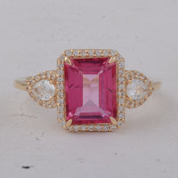 3.57 Ct Octagon Pink Topaz 9K Gold Ring