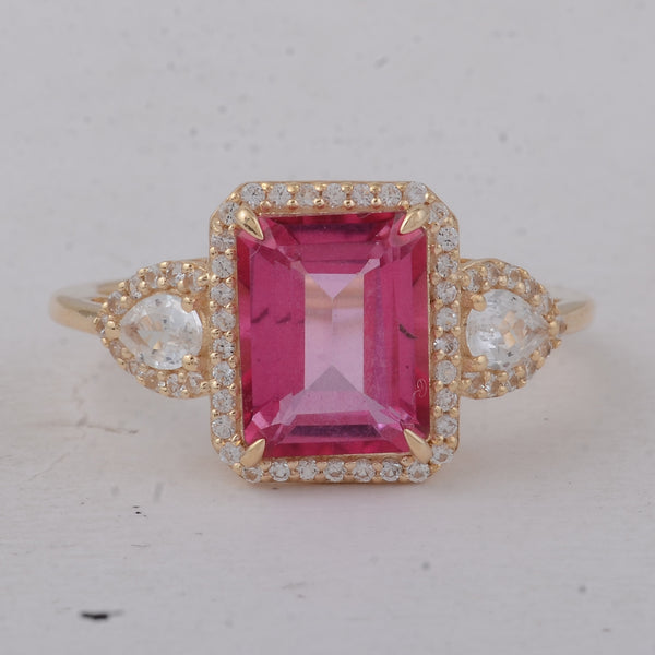 3.57 Ct Octagon Pink Topaz 9K Gold Ring