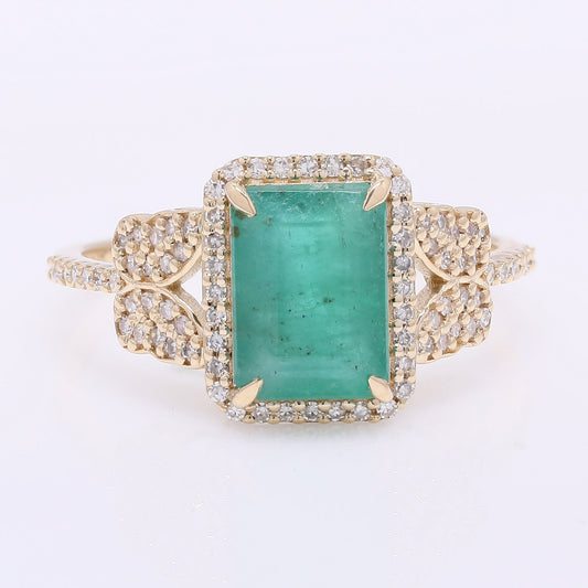2.42 Ct Octagon Step Cut Natural Emerald 14K Gold Ring
