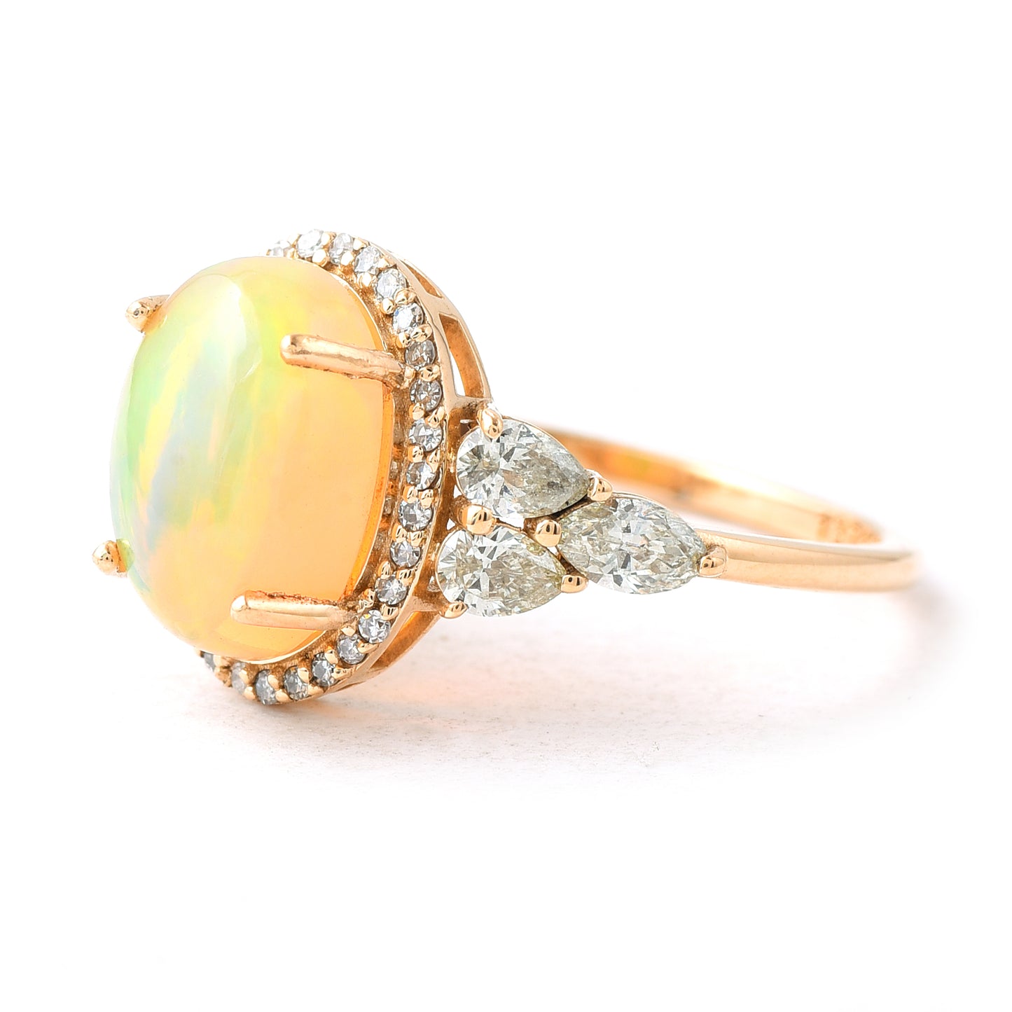1.90 Ct Oval Cabochon Cut Natural Opal 14K Gold Ring