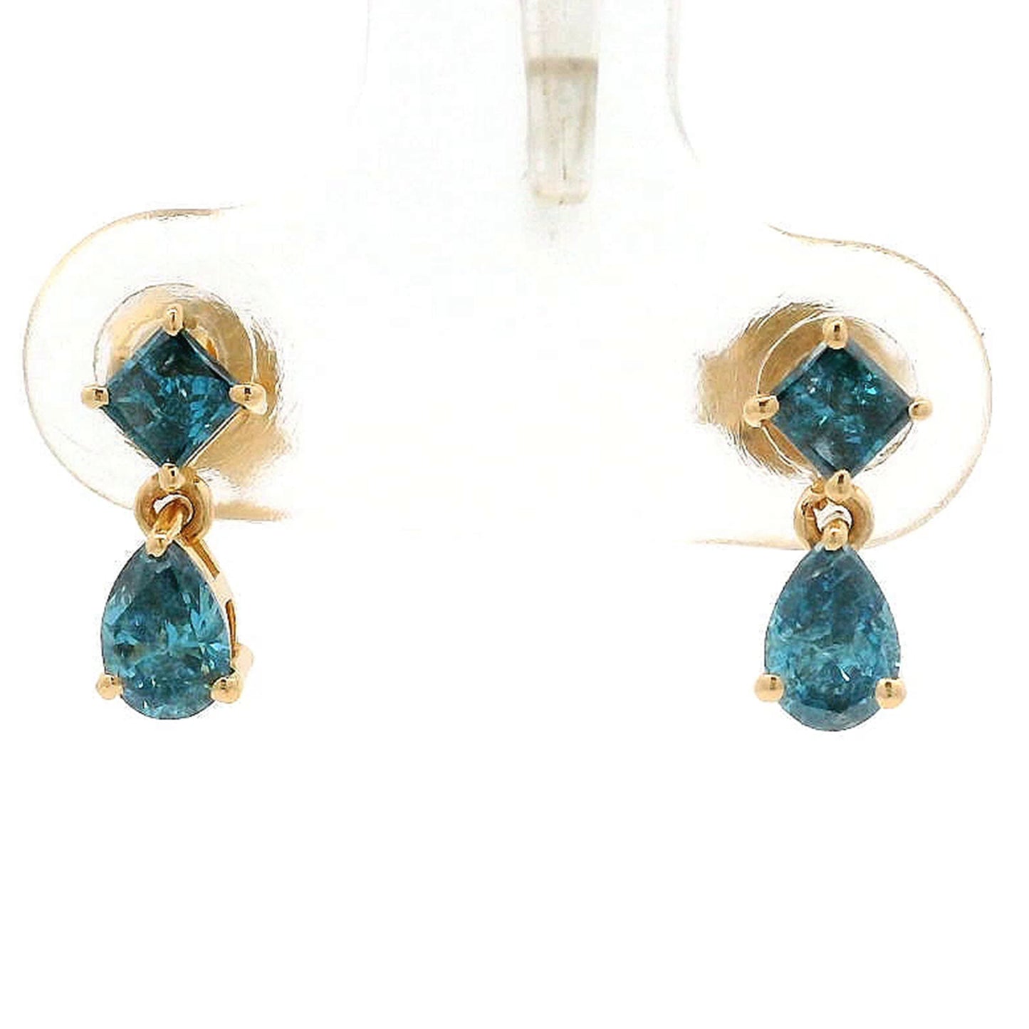 0.69 Ct Square Blue Diamond 14K Gold Earrings