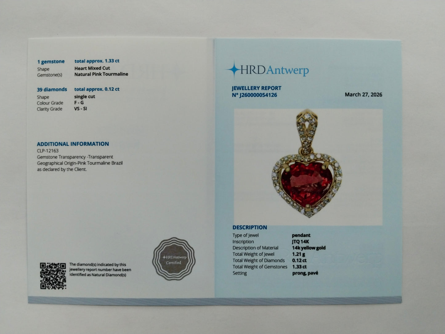 1.45 Ct Heart Mixed Cut Natural Pink Tourmaline 14K Gold Pendant