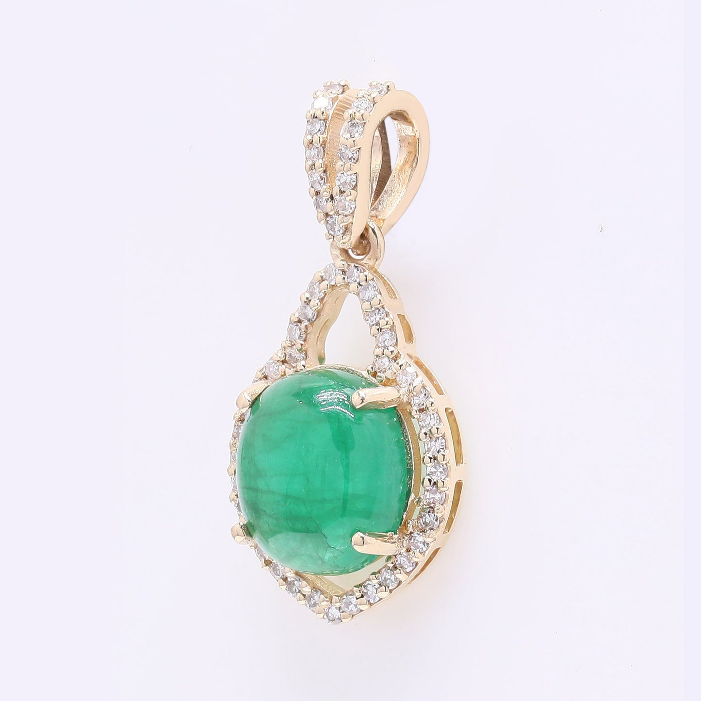 2.01 Ct Oval Cabochon Cut Natural Emerald 14K Gold Pendant