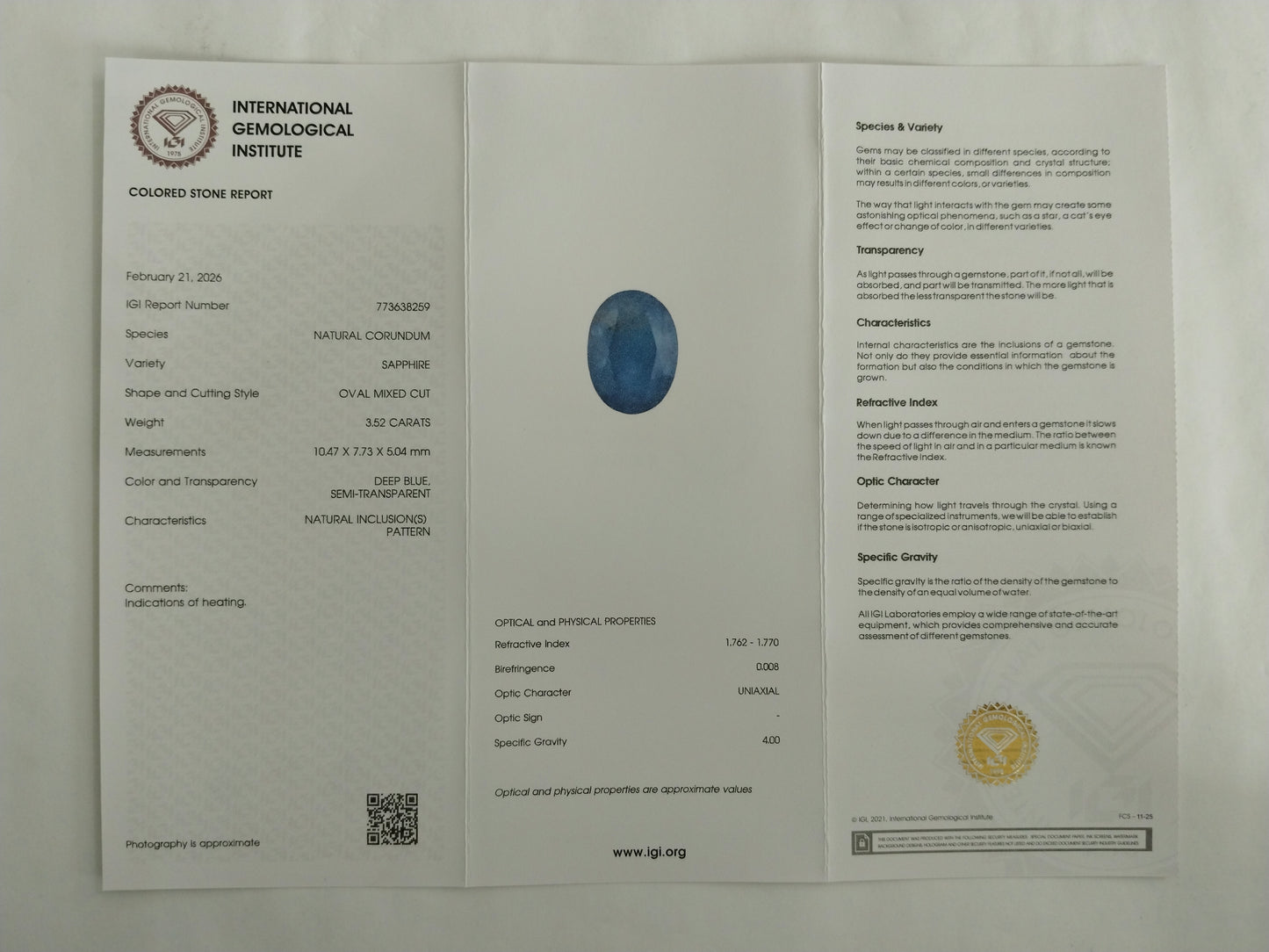 3.52 Natural Corundum Sapphire Oval Mixed Cut Gemstone