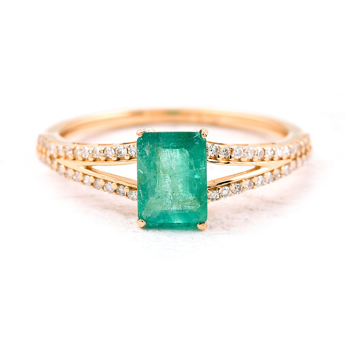 1.20 Ct Octagon Step Cut Natural Emerald 14K Gold Ring