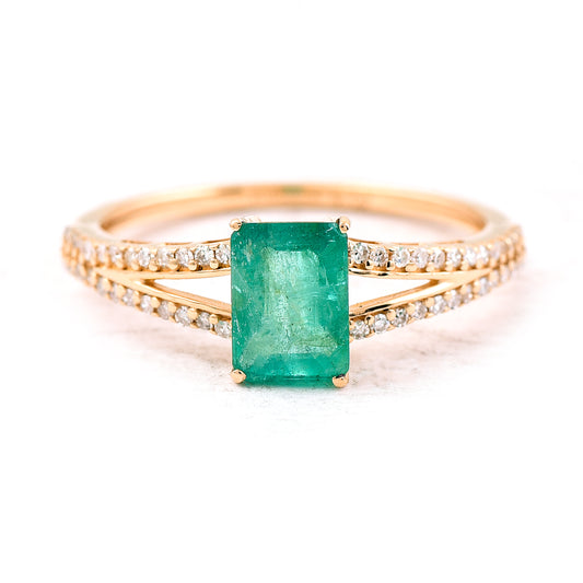 1.20 Ct Octagon Step Cut Natural Emerald 14K Gold Ring