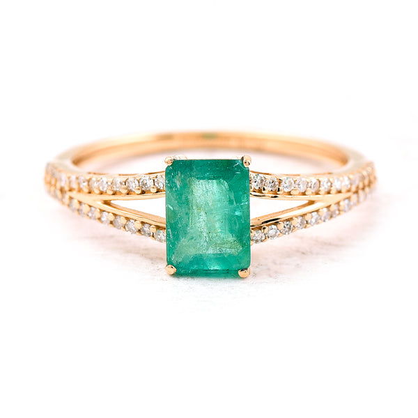 1.20 Ct Octagon Step Cut Natural Emerald 14K Gold Ring