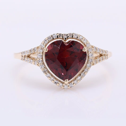 2.38 Ct Heart Mixed Cut Natural Garnet 14K Gold Ring