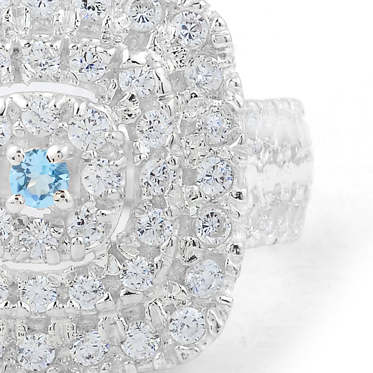 0.53 Ct Round Swiss Blue Topaz, Cubic Zirconia 925 Sterling Silver Ring