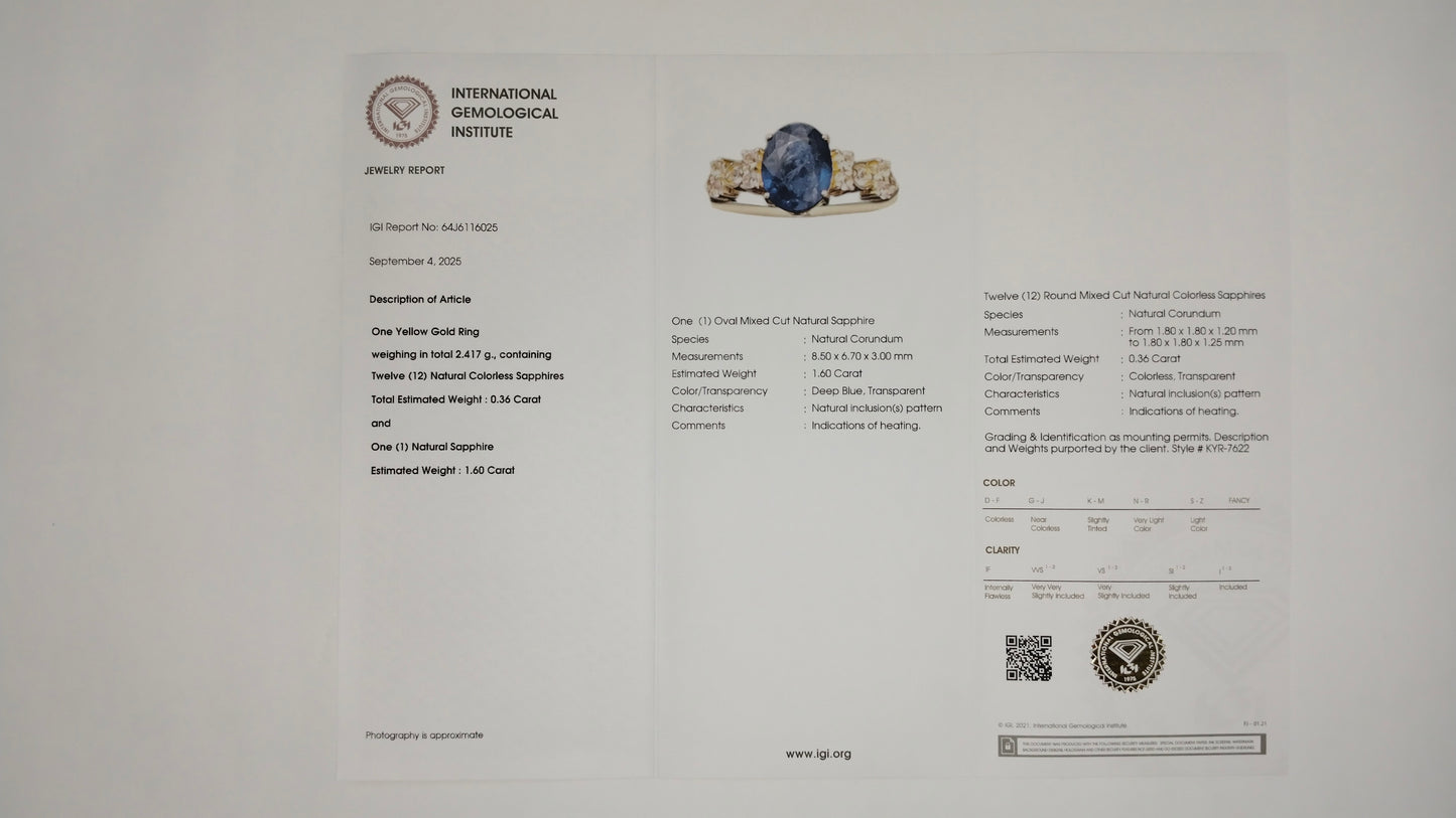 1.96 Ct Oval Mixed Cut Natural Corundum Sapphire 14K Gold Ring