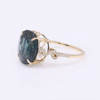5.92 Ct Oval Mixed Cut Natural Corundum Sapphire 14K Gold Ring