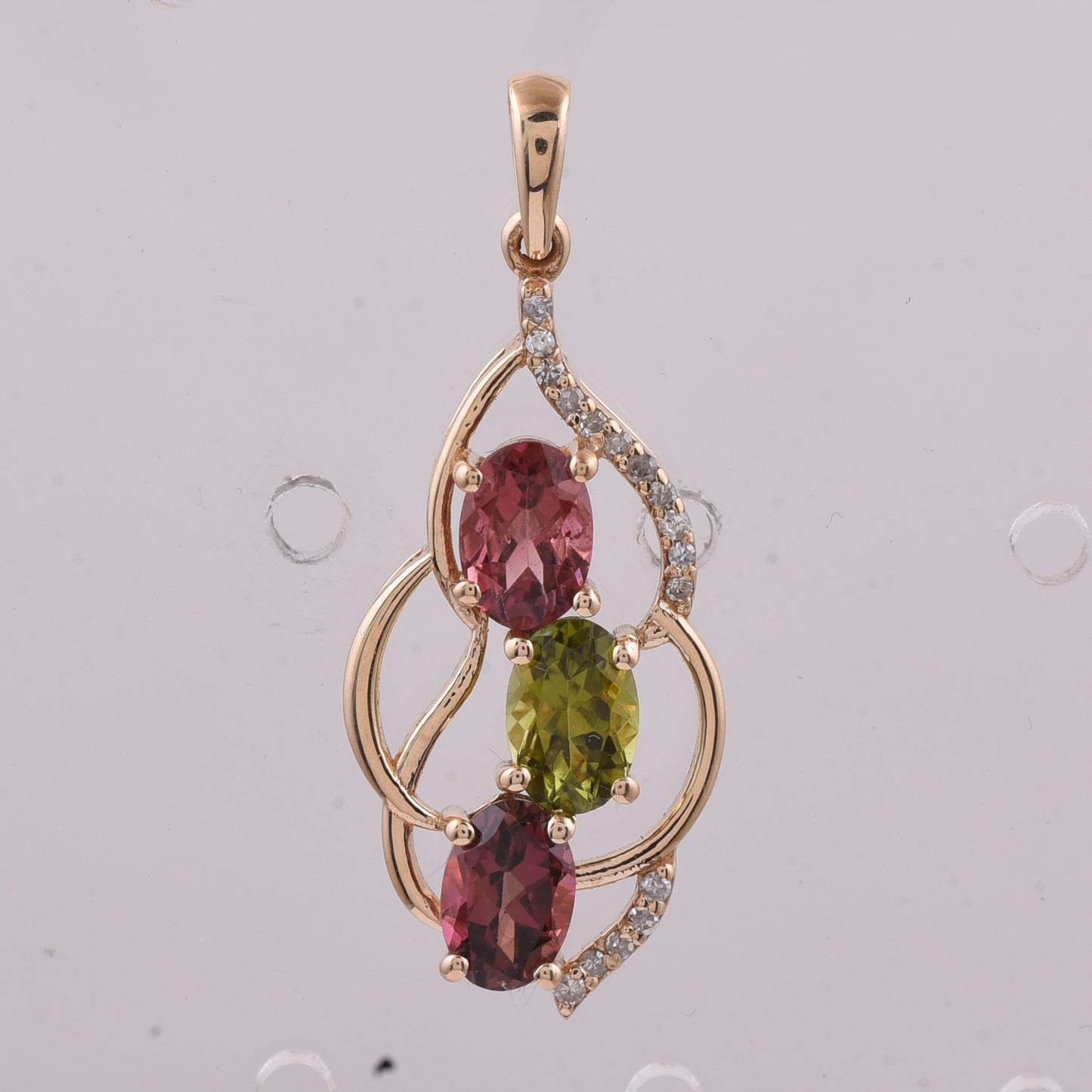 1.65 Ct Oval Natural Multi-Coloured Tourmaline 14K Gold Pendant