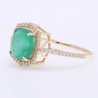 2.60 Ct Cushion Mixed Cut Natural Emerald 14K Gold Ring