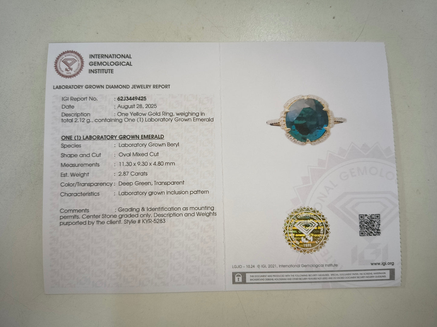 2.98 Ct Oval Mixed Cut Lab Grown Emerald 14K Gold Ring