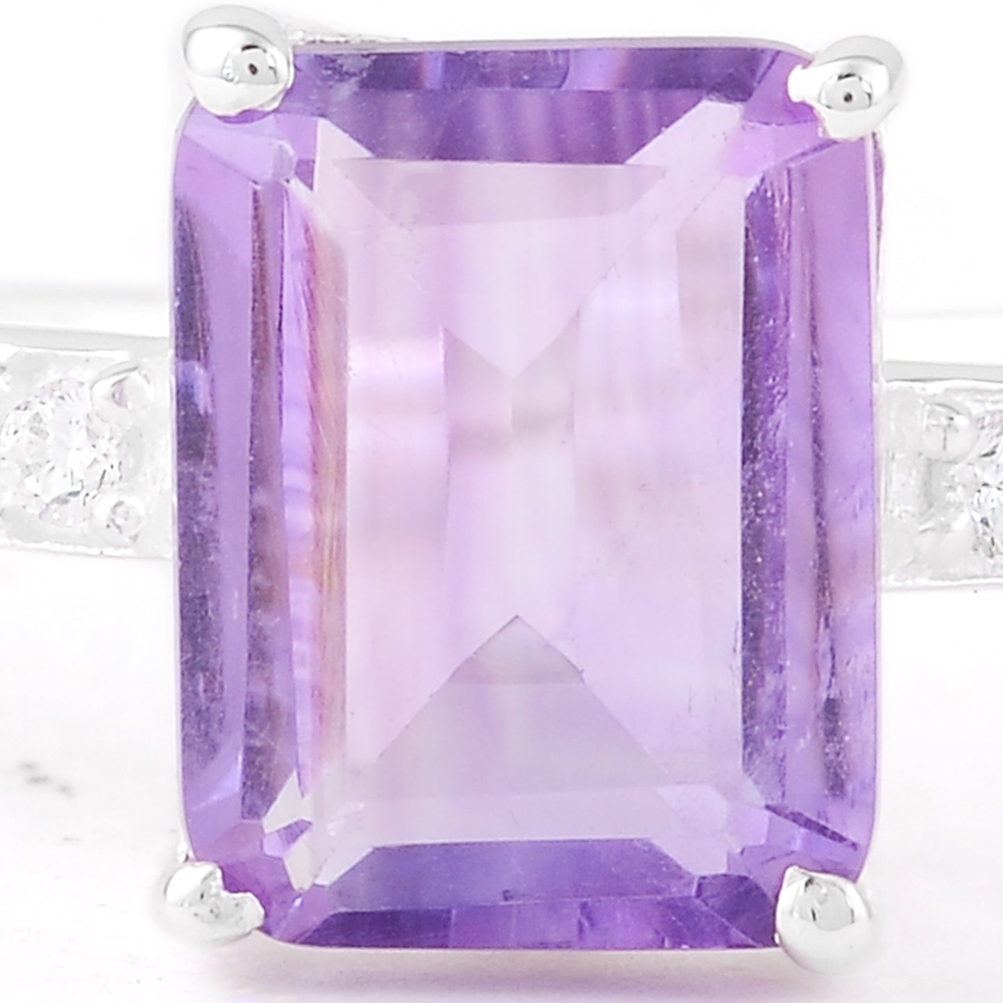 2.27 Ct Octagon Amethyst, Cubic Zirconia 925 Sterling Silver Ring