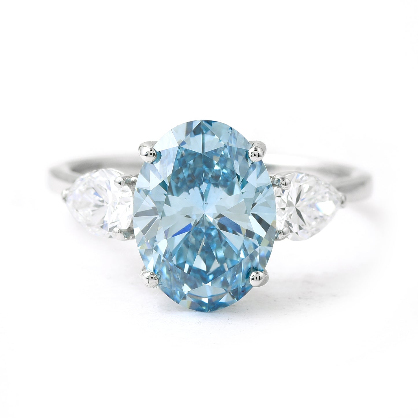 3.89 Ct Oval Brilliant Blue Lab Grown Diamond 950 Platinum Ring