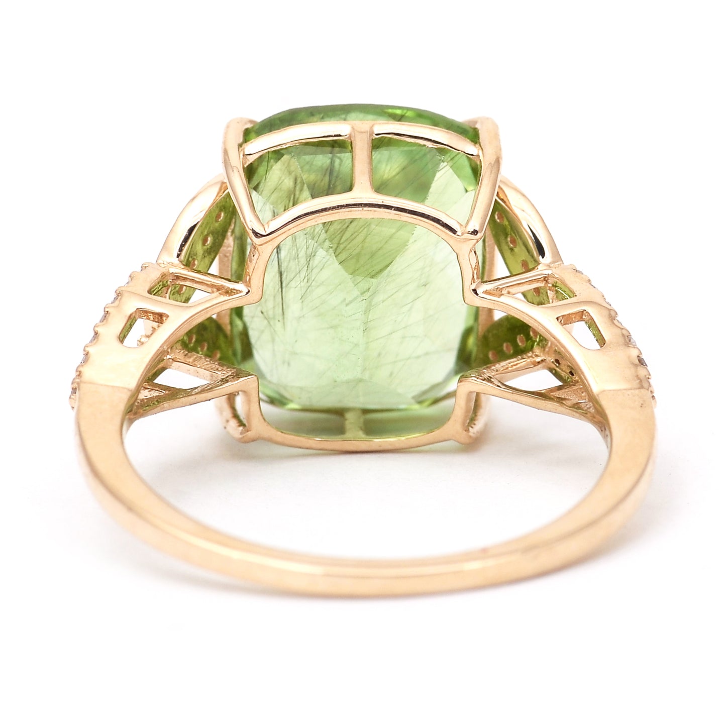 8.72 Ct Cushion Mixed Cut Natural Peridot 14K Gold Ring