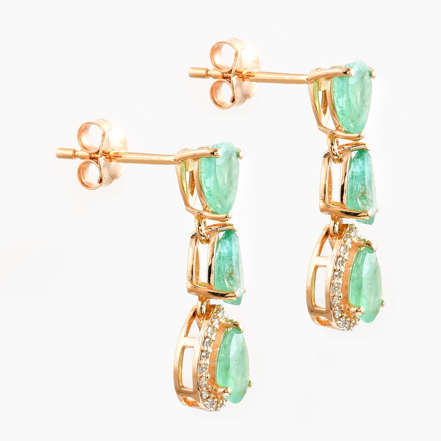 2.40 Ct Pear Mixed Cut Natural Emerald 14K Gold Earrings