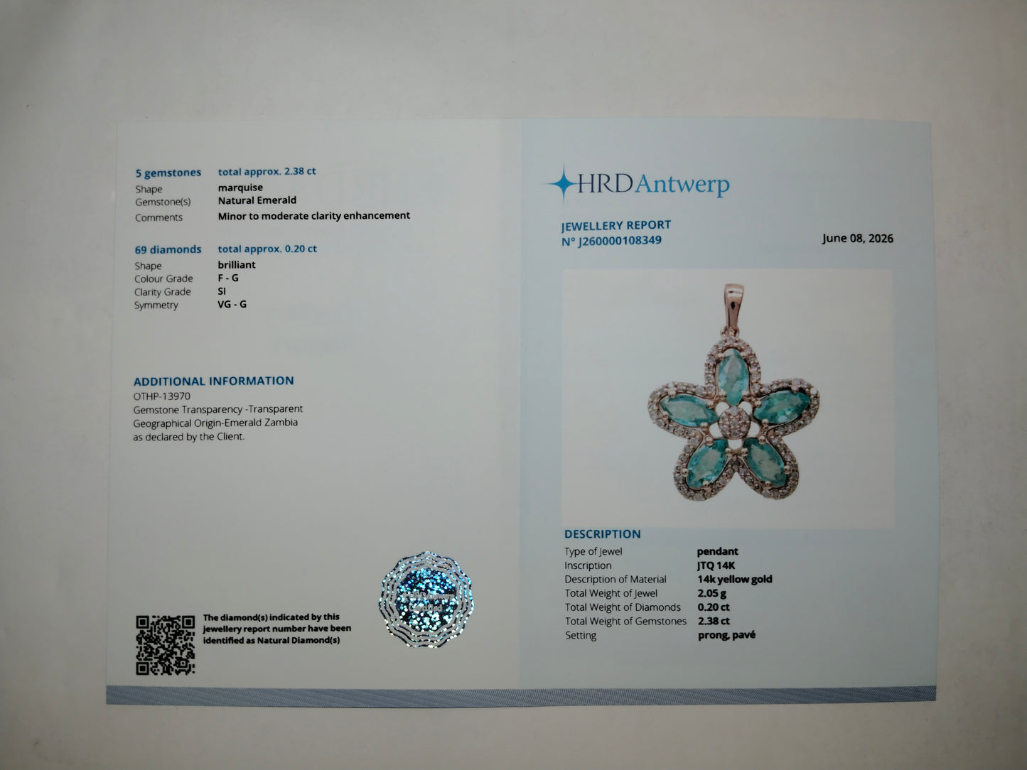 2.58 Ct Marquise Mixed Cut Natural Emerald 14K Gold Pendant