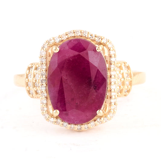 3.31 Ct Oval Mixed Cut Natural Corundum Ruby 14K Gold Ring
