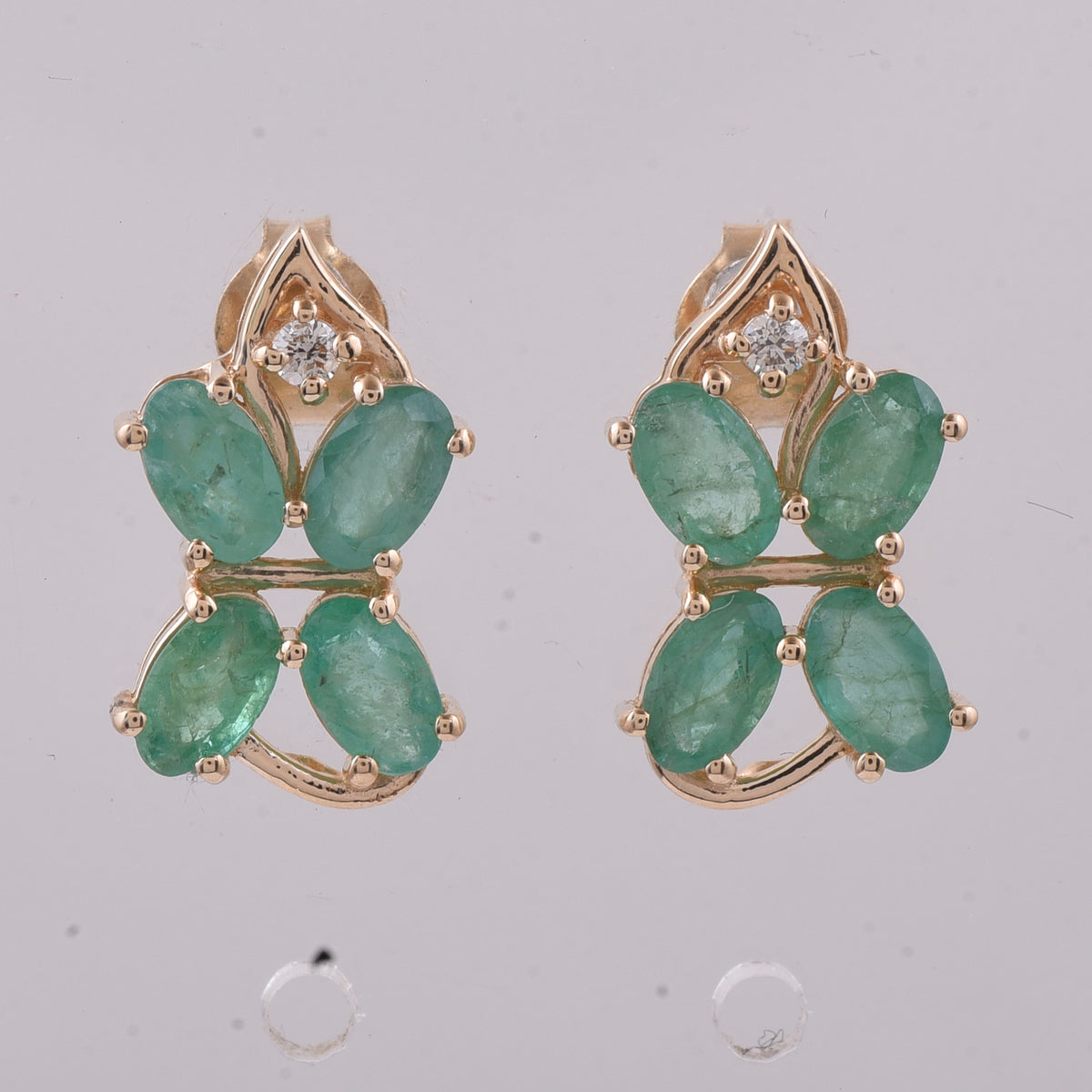 2.05 Ct Oval Natural Emerald 14K Gold Earrings