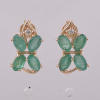 2.05 Ct Oval Natural Emerald 14K Gold Earrings