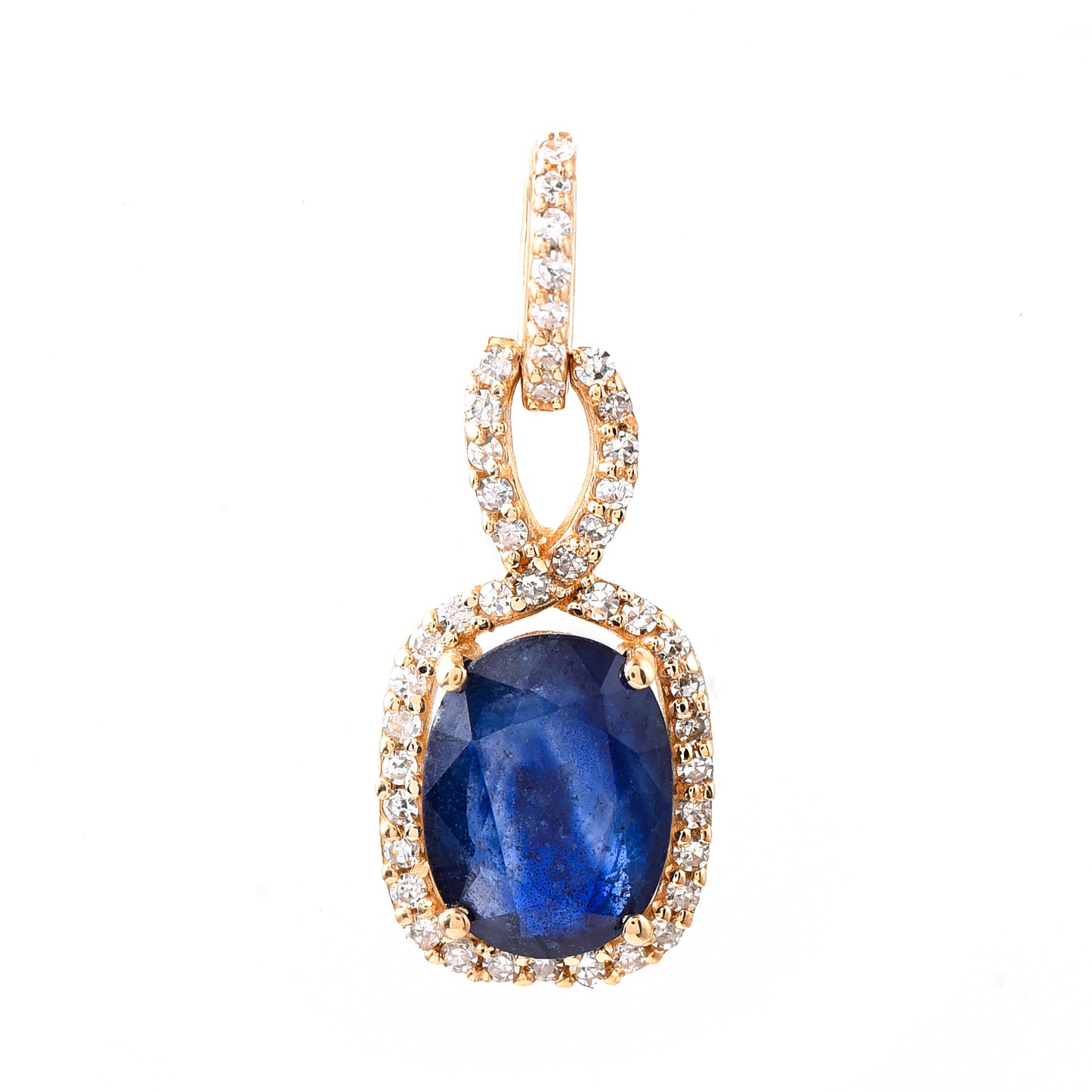 1.76 Ct Oval Mixed Cut Natural Sapphire 14K Gold Pendant