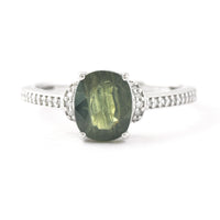 2.26 Ct Oval Mixed Cut Natural Green Sapphire 950 Platinum Ring
