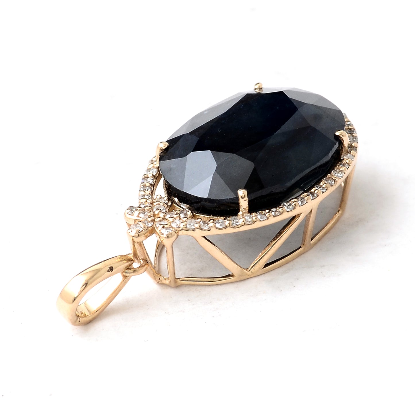 10.82 Ct Oval Mixed Cut Natural Corundum Sapphire 14K Gold Pendant