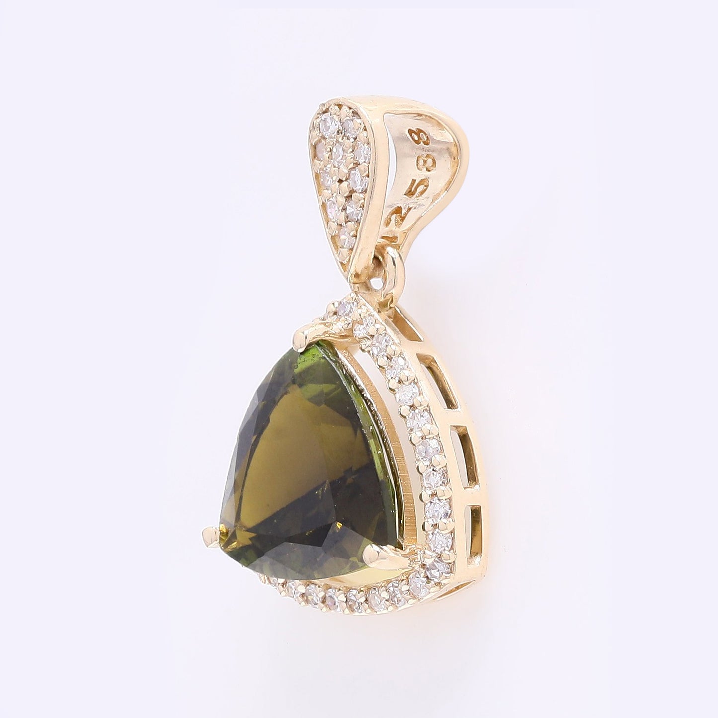 1.86 Ct Triangle Mixed Cut Natural Green Tourmaline 14K Gold Pendant
