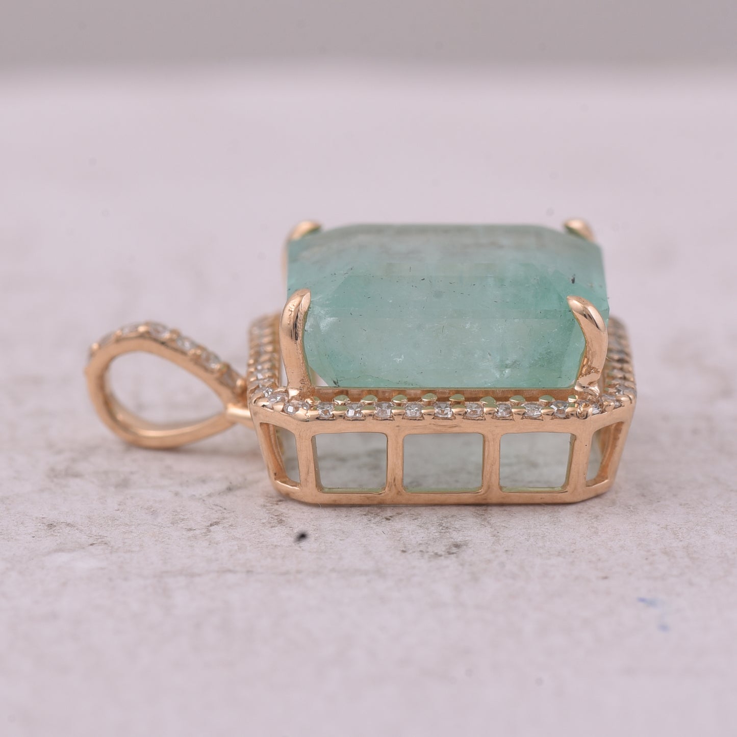 6.36 Ct Octagon Step Cut Natural Emerald 14K Gold Pendant