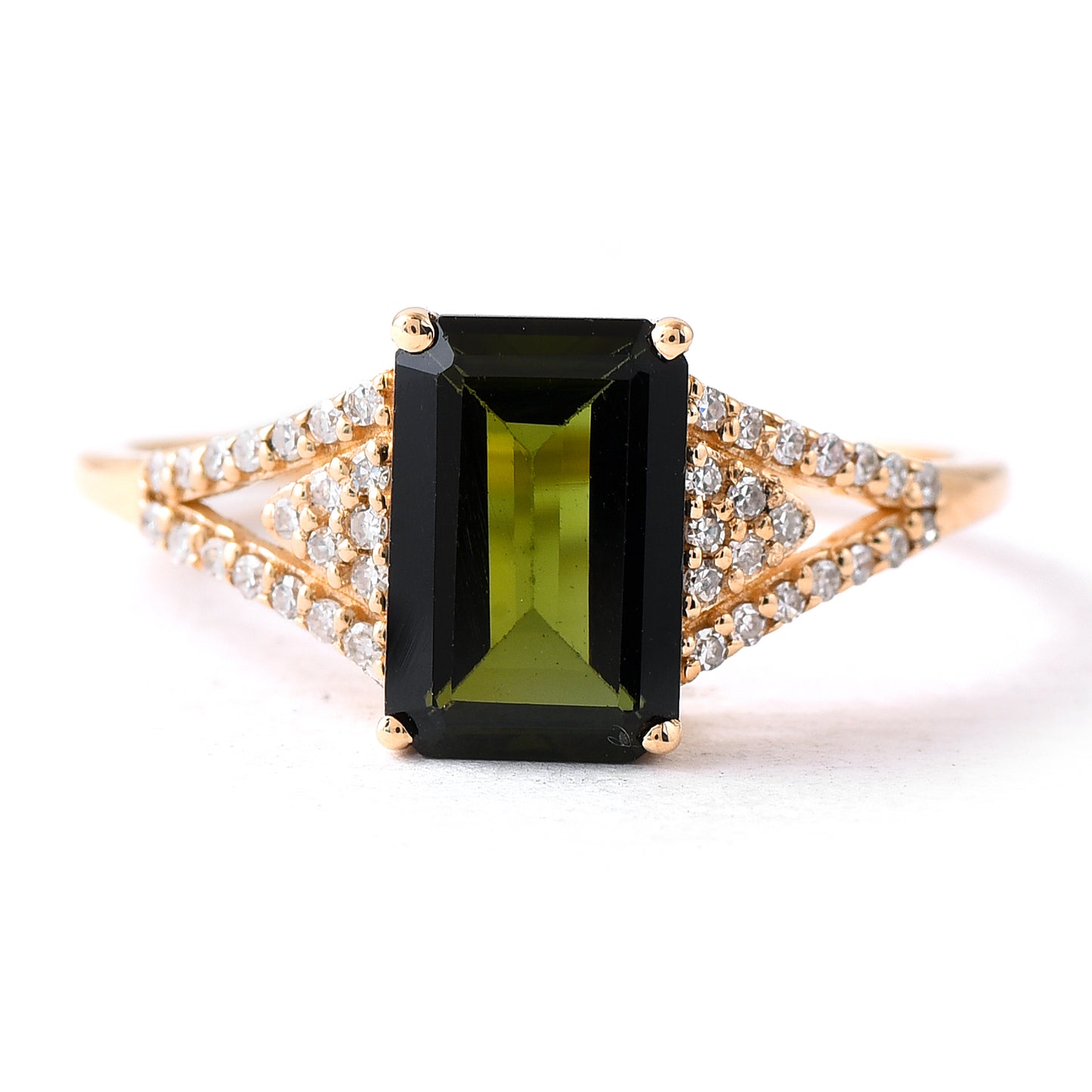 1.77 Ct Octagon Step Cut Natural Green Tourmaline 14K Gold Ring
