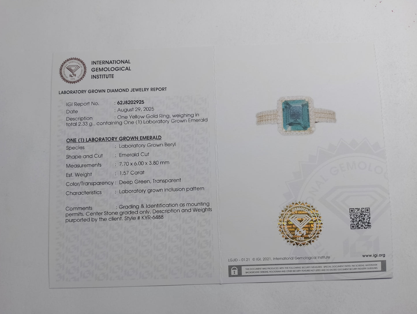 1.85 Ct Emerald Cut Lab Grown Emerald 14K Gold Ring