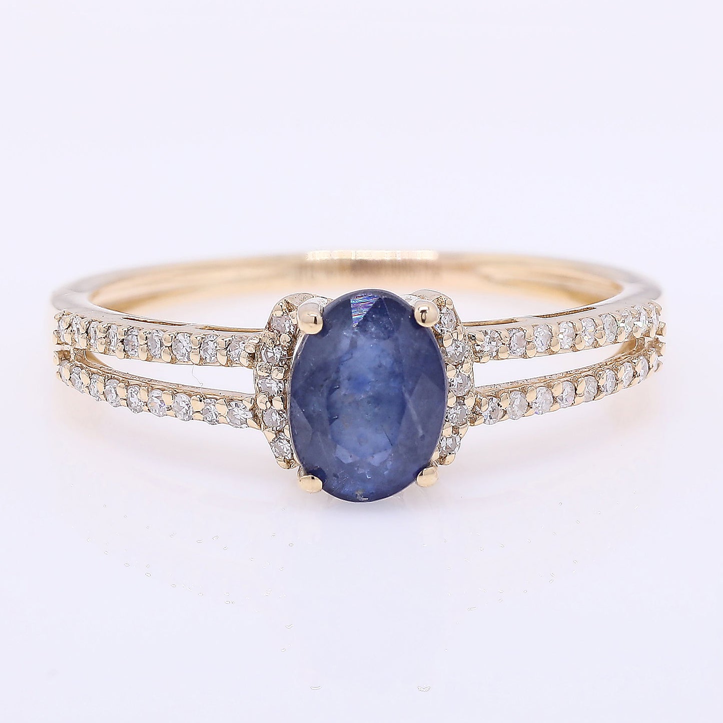 1.44 Ct Oval Mixed Cut Natural Sapphire 14K Gold Ring
