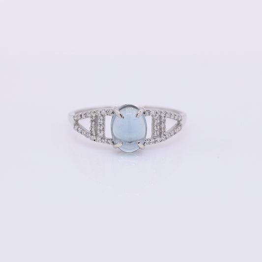 1.34 Ct Oval Cabochon Cut Natural Tourmaline 950 Platinum Ring