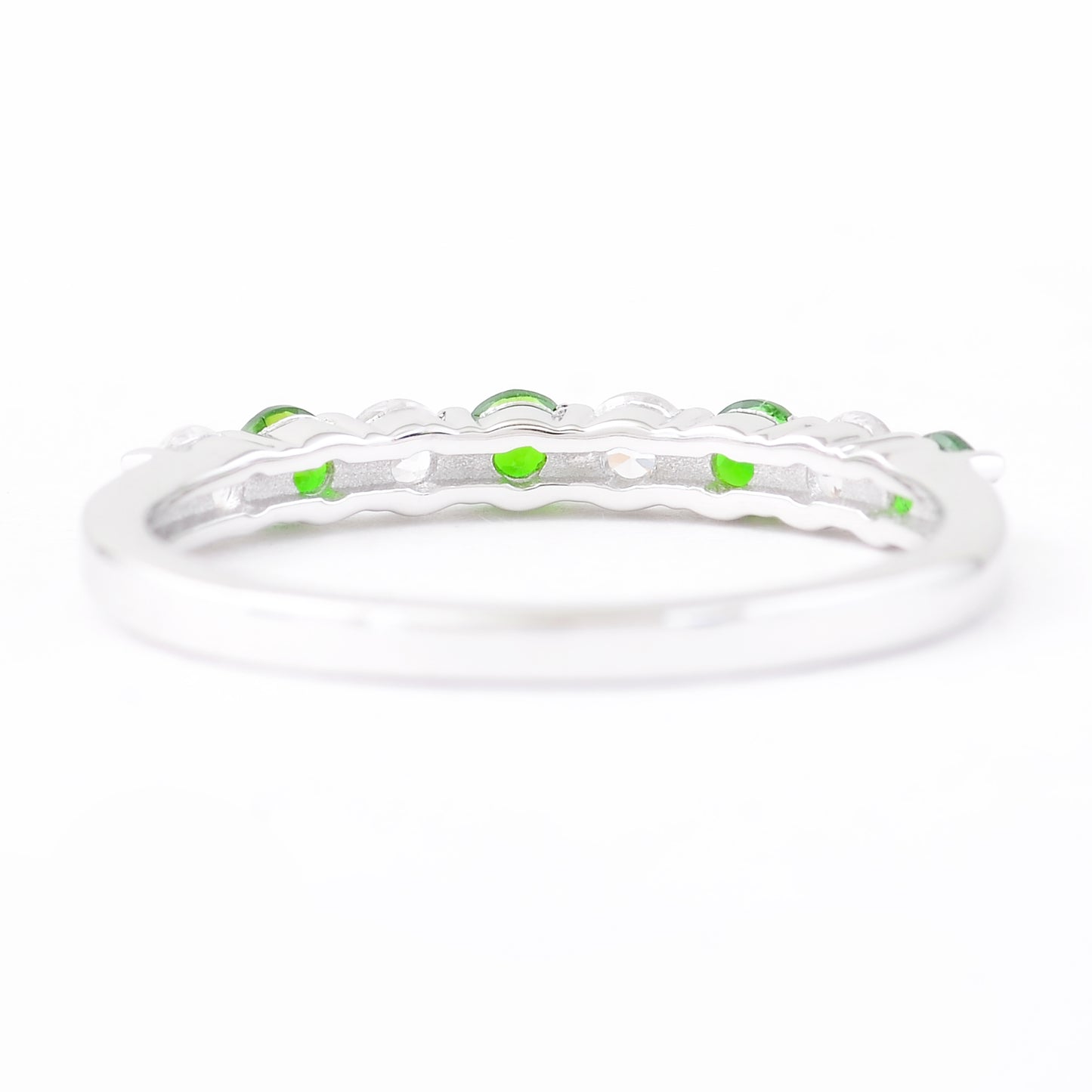 0.71 Ct Round Chrome Diopside, White Zircon 925 Sterling Silver Ring