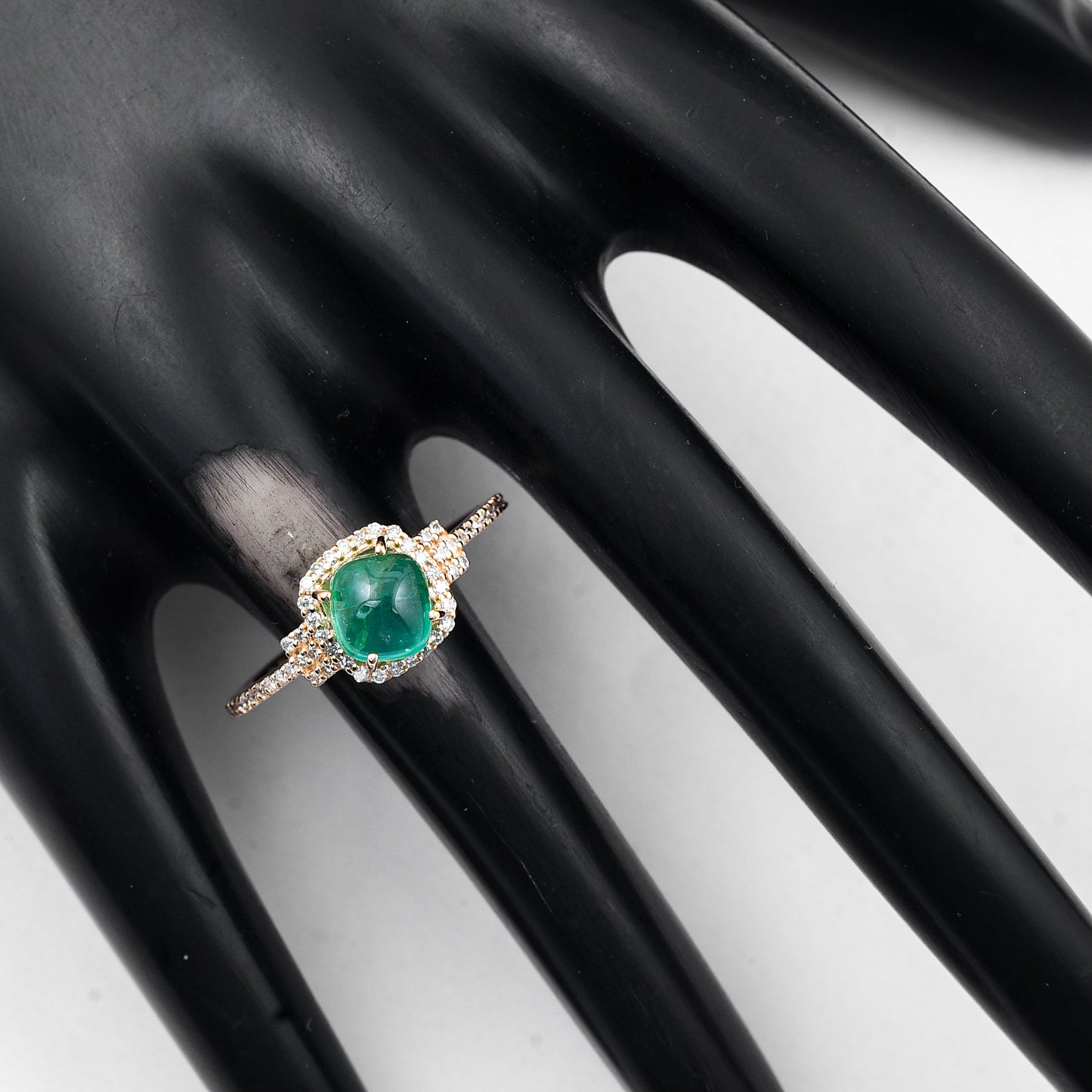 1.36 Ct Cushion Cabochon Natural Emerald 14K Gold Ring