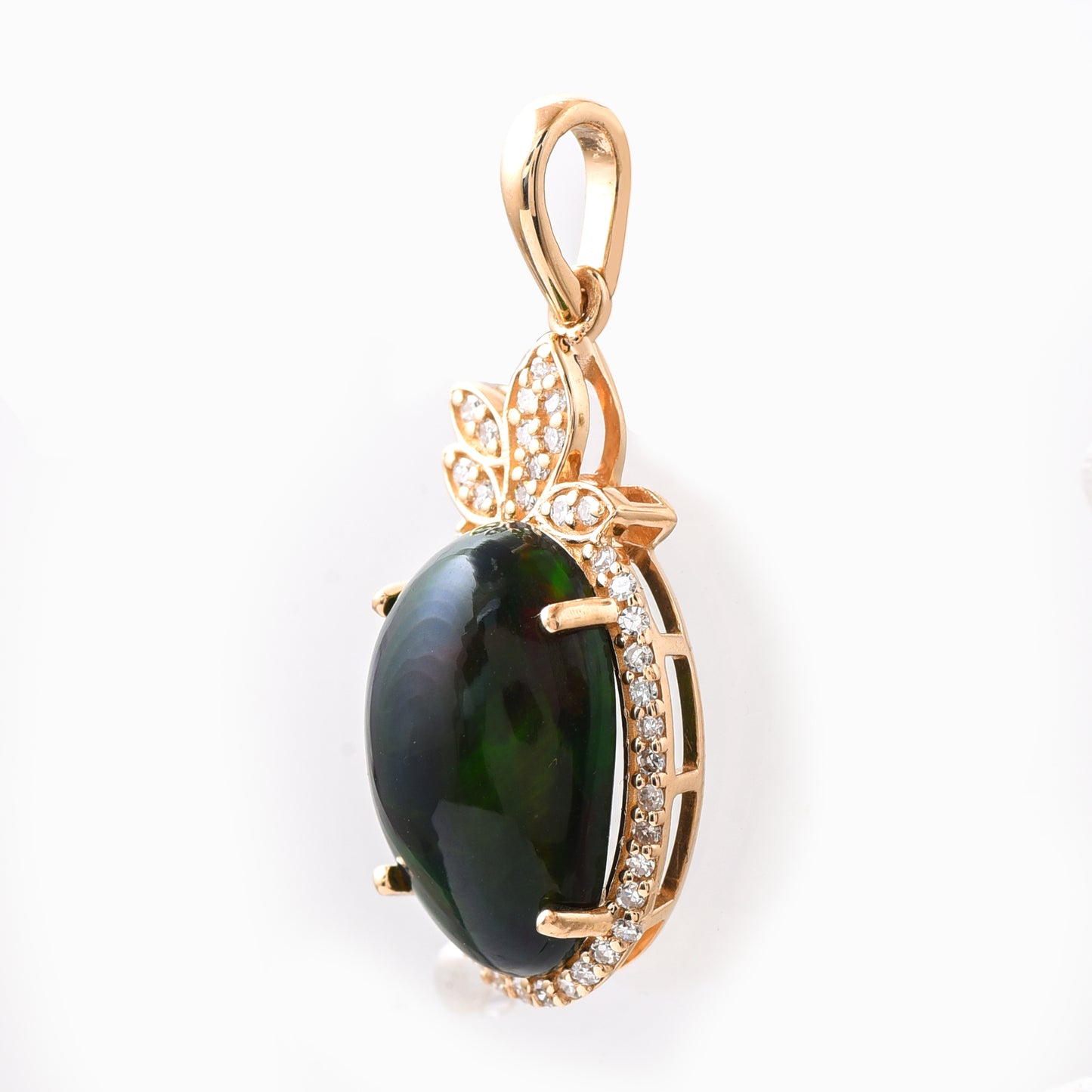 2.80 Ct Oval Cabochon Cut Natural Black Opal 14K Gold Pendant