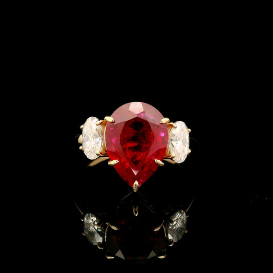 6.14 Ct Pear Mixed Cut Lab Grown Ruby 14K Gold Ring