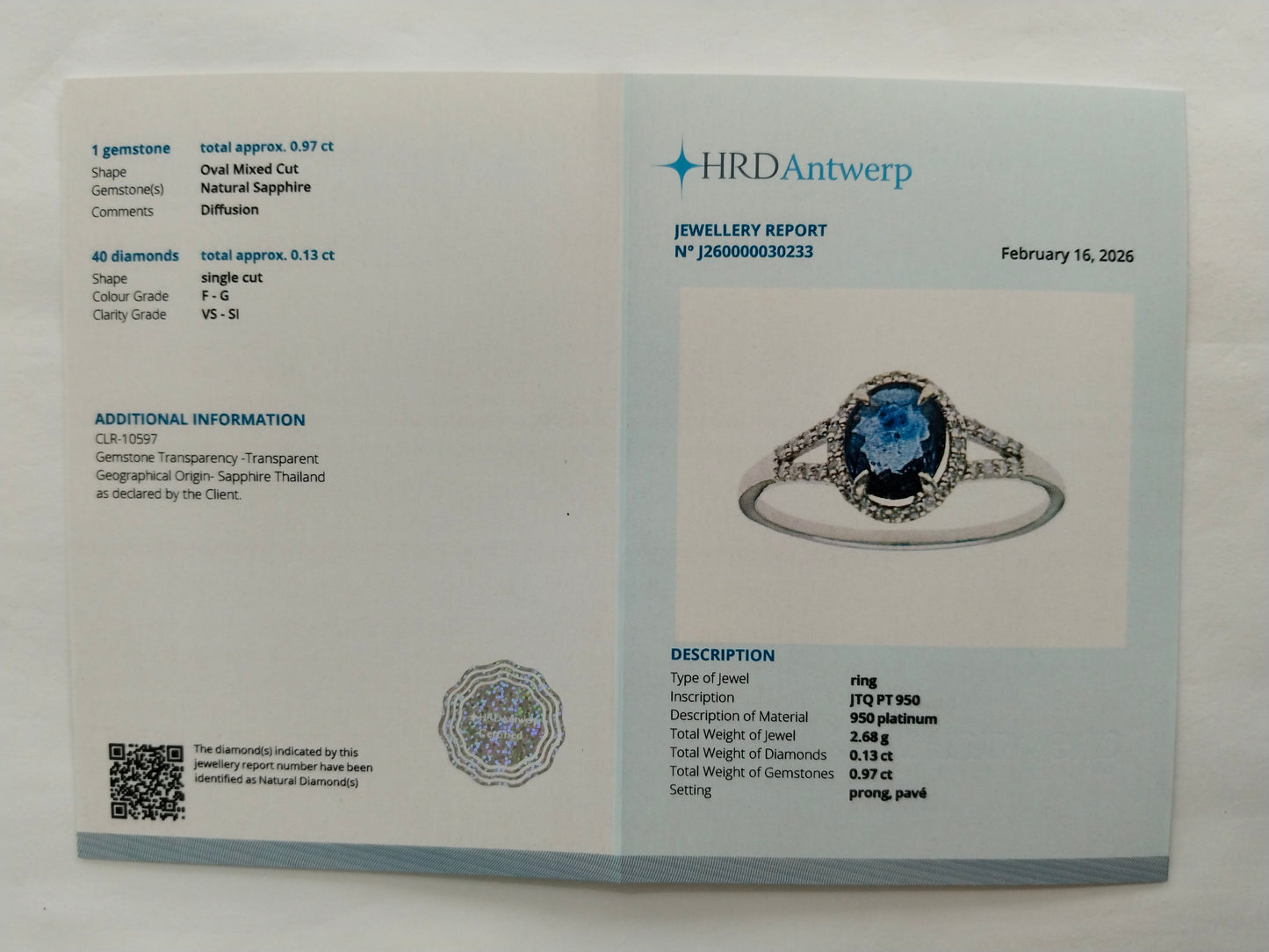 1.10 Ct Oval Mixed Cut Natural Sapphire 950 Platinum Ring
