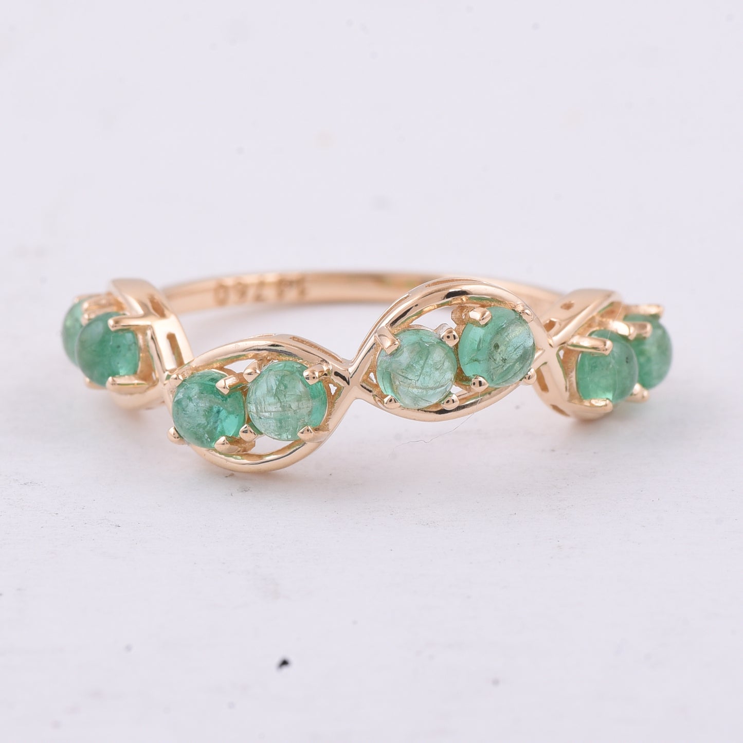 1.06 Ct Round Cabochon Cut Natural Emerald 14K Gold Ring