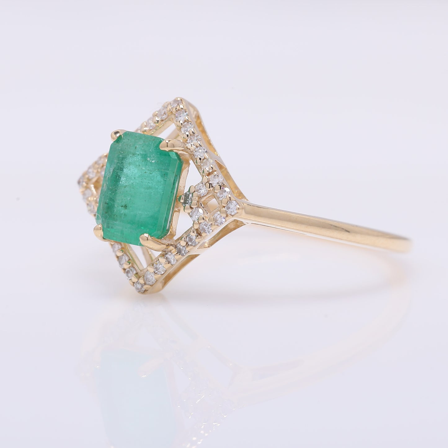 1.18 Ct Octagon Step Cut Natural Emerald 14K Gold Ring