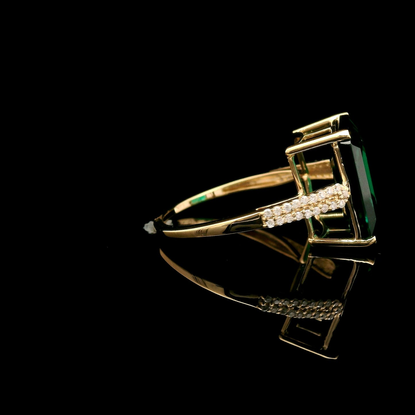 5.17 Ct Emerald Cut Lab Grown Emerald 14K Gold Ring