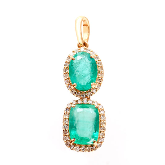 1.90 Ct Cushion Mixed Cut, Oval Mixed Cut Natural Emerald 14K Gold Pendant